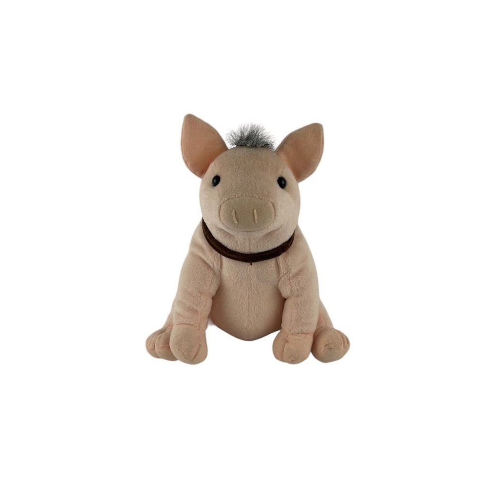 Babe & Friends‎ Pink Pig Plush 9" Stuffed Animal Toy Brown Collar Universal Vtg.